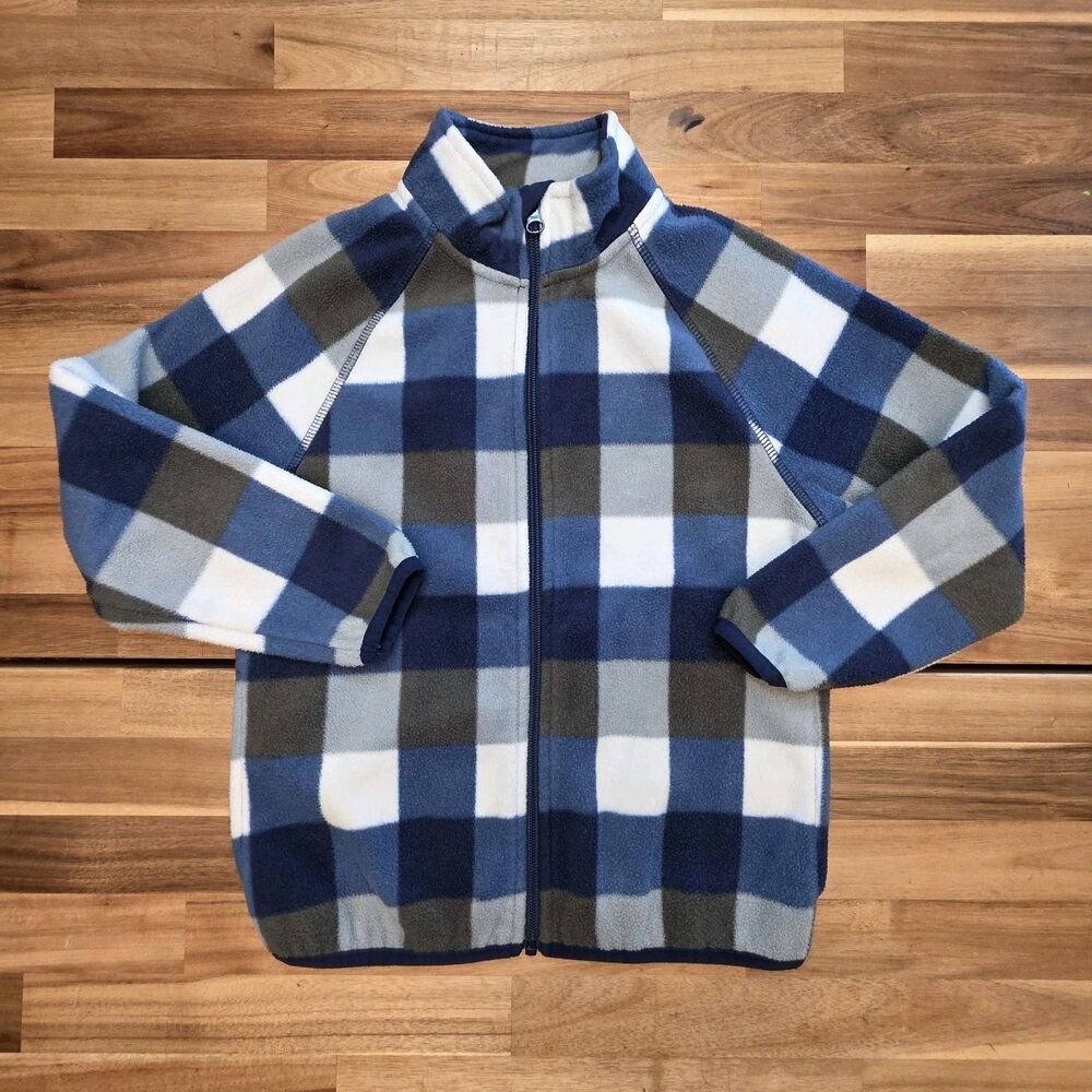 Wonder Nation Boys M 8 Blue Plaid Check Fleece Full Zip Jacket